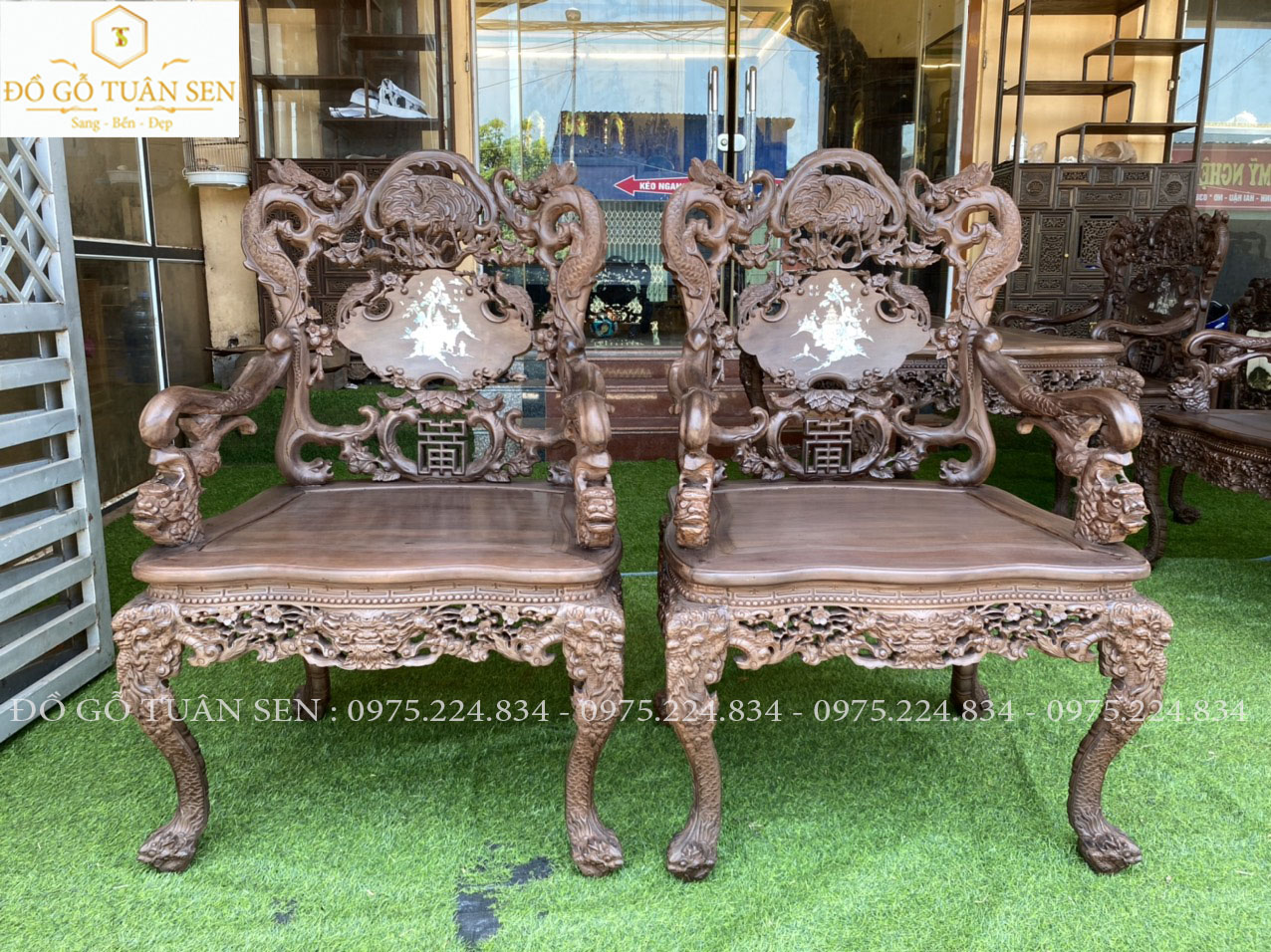 Hình ảnh bộ bàn ghế khánh rồng gỗ gụ 7 món